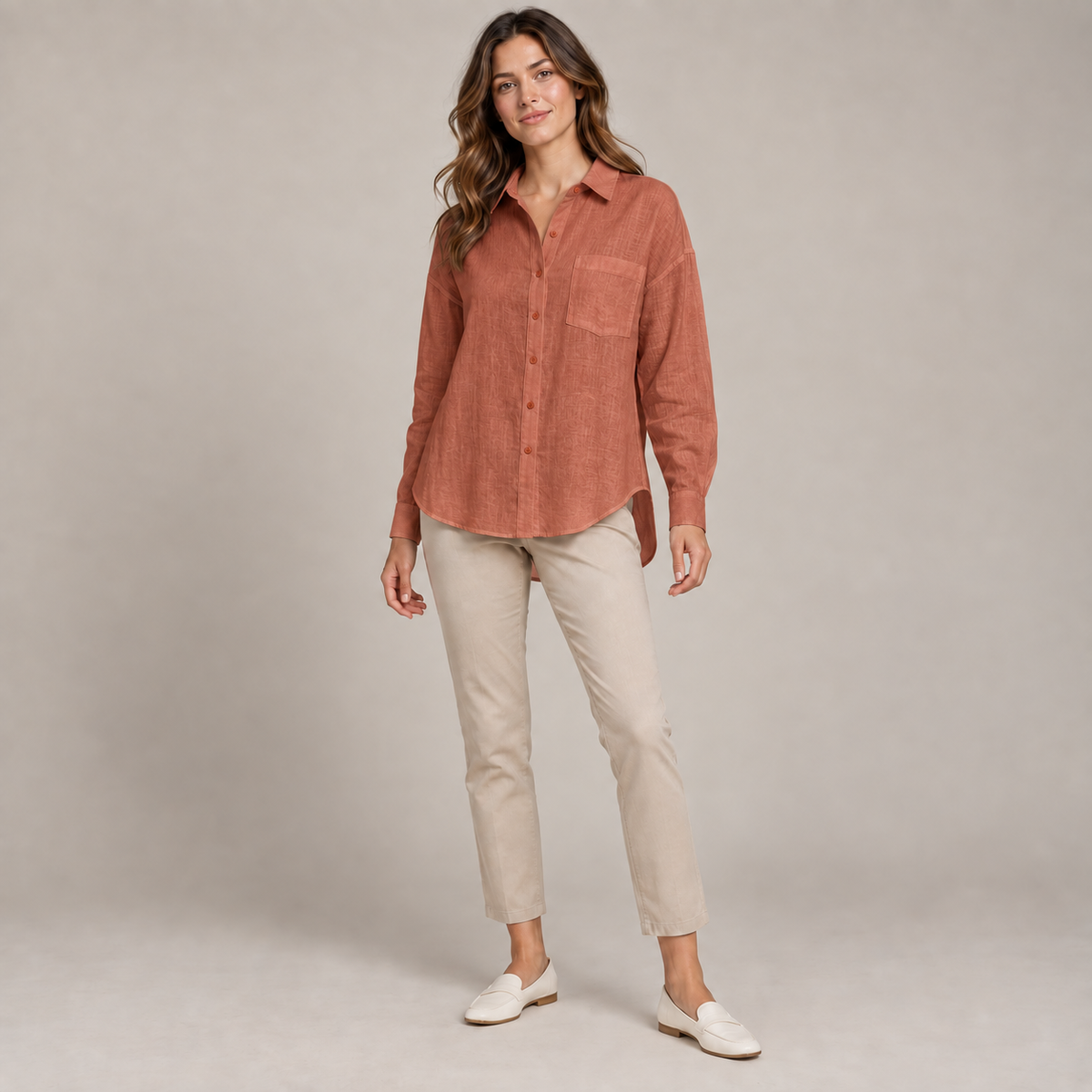 Relaxed Linen-Blend Shirt in Terracotta