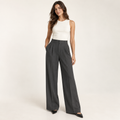 High-Waisted Wide-Leg Trousers in Charcoal