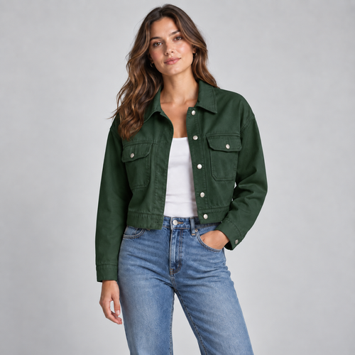 Cropped Utility Jacket in Forest Green
